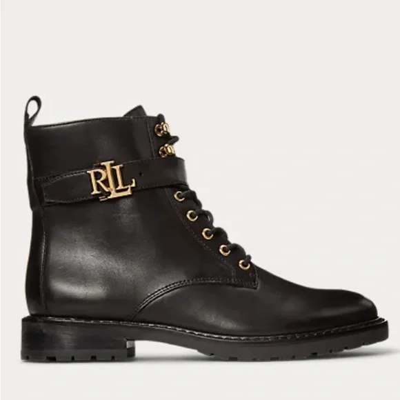 LAUREN RALPH LAUREN Womens Black Elridge Toe Block Heel Leather Booties 5.5 - Picture 3 of 3